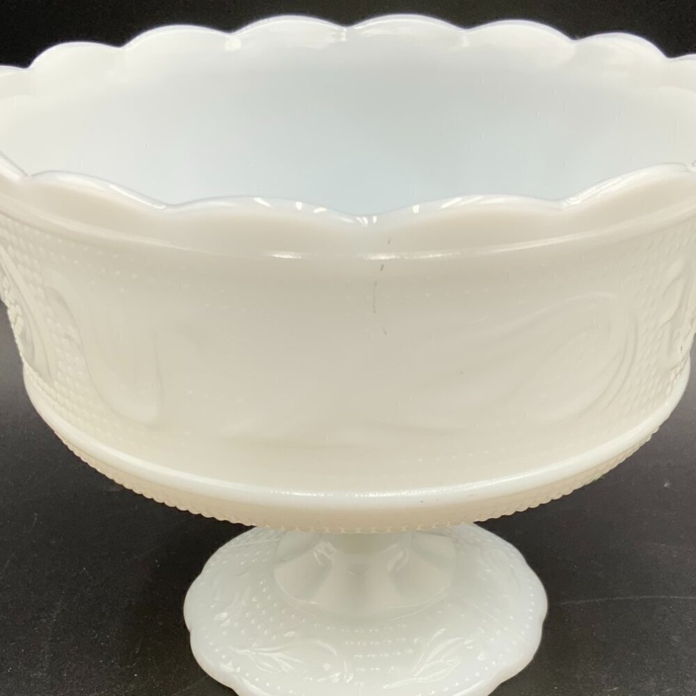 VINTAGE Marked E. O. Brody Cleveland USA White Milk Glass Footed Compote Bowl